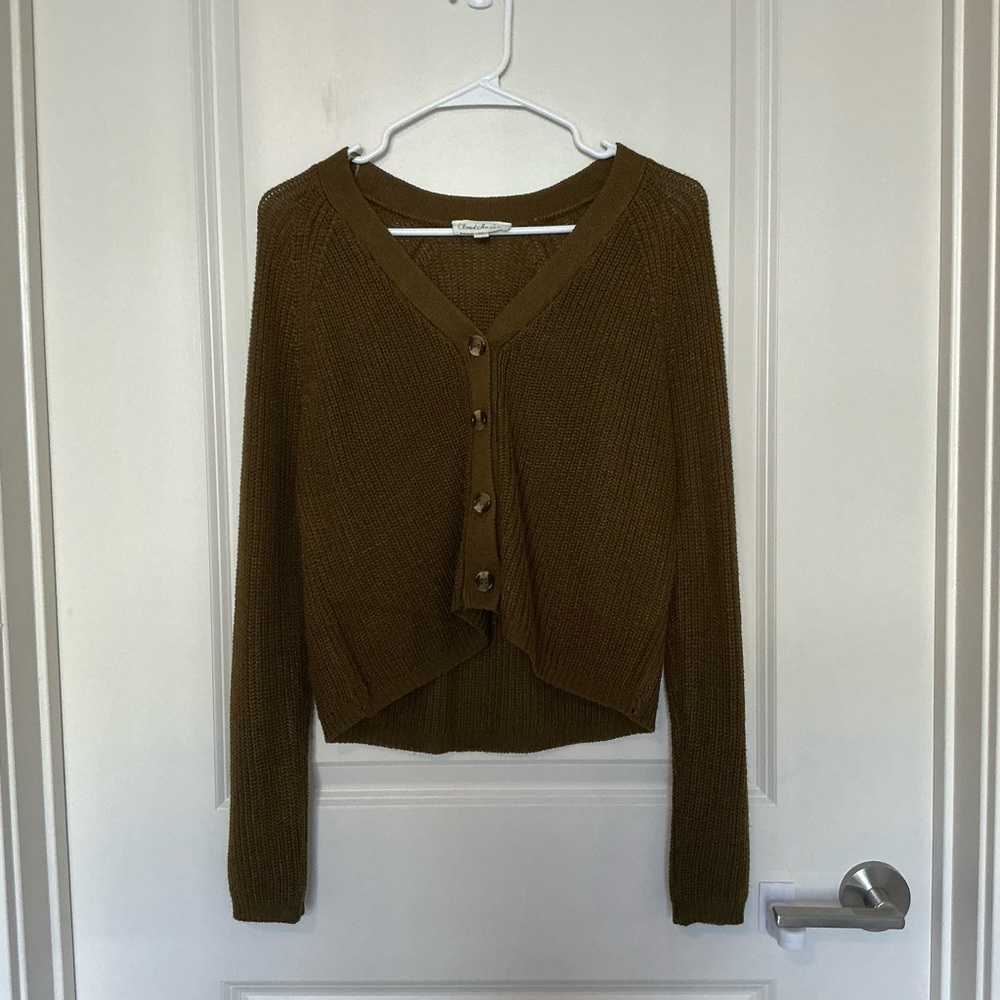 Cloud Chaser Olive Button-Down Cardigan Sweater - image 3